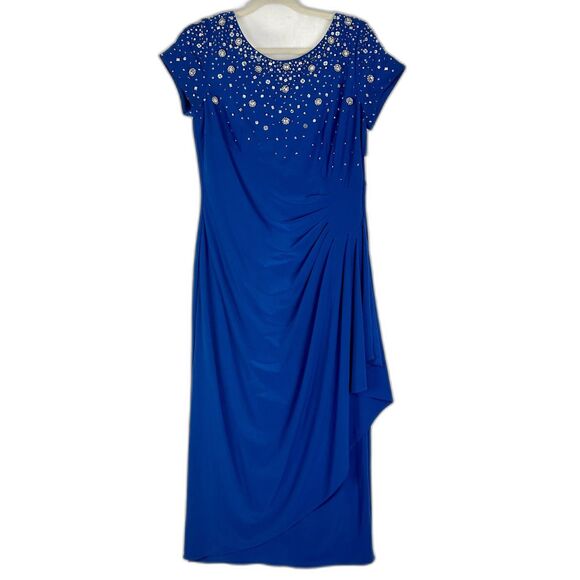 Alex Evenings Cap Sleeve Embellished Dress Size 12 NWT Royal Blue MOTB Wedding - Picture 2 of 12